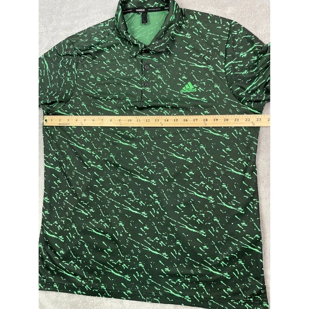 Adidas Golf Shirt Men's Primeblue Jacquard Print Polo Green Black Camelback Logo